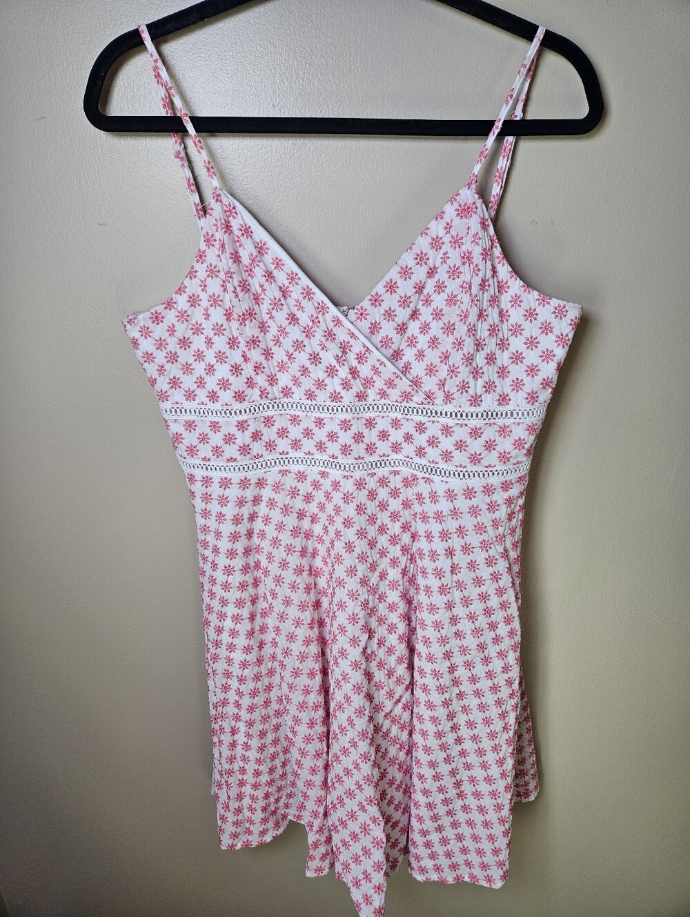 Francesca's Trixxi White Pink Floral Lined Cotton Vneck Mini Dress XL NEW Summer